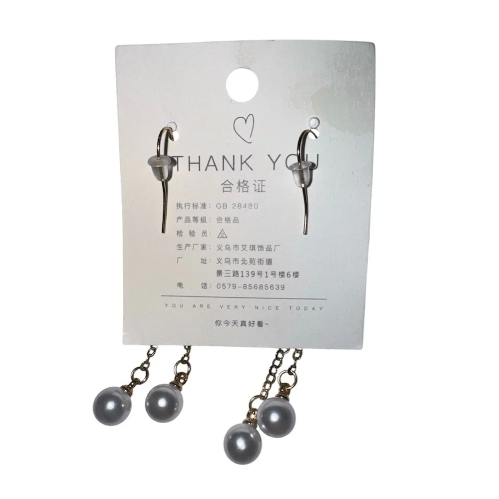 Gold Tone and Pearl Flower Drop Earrings, New